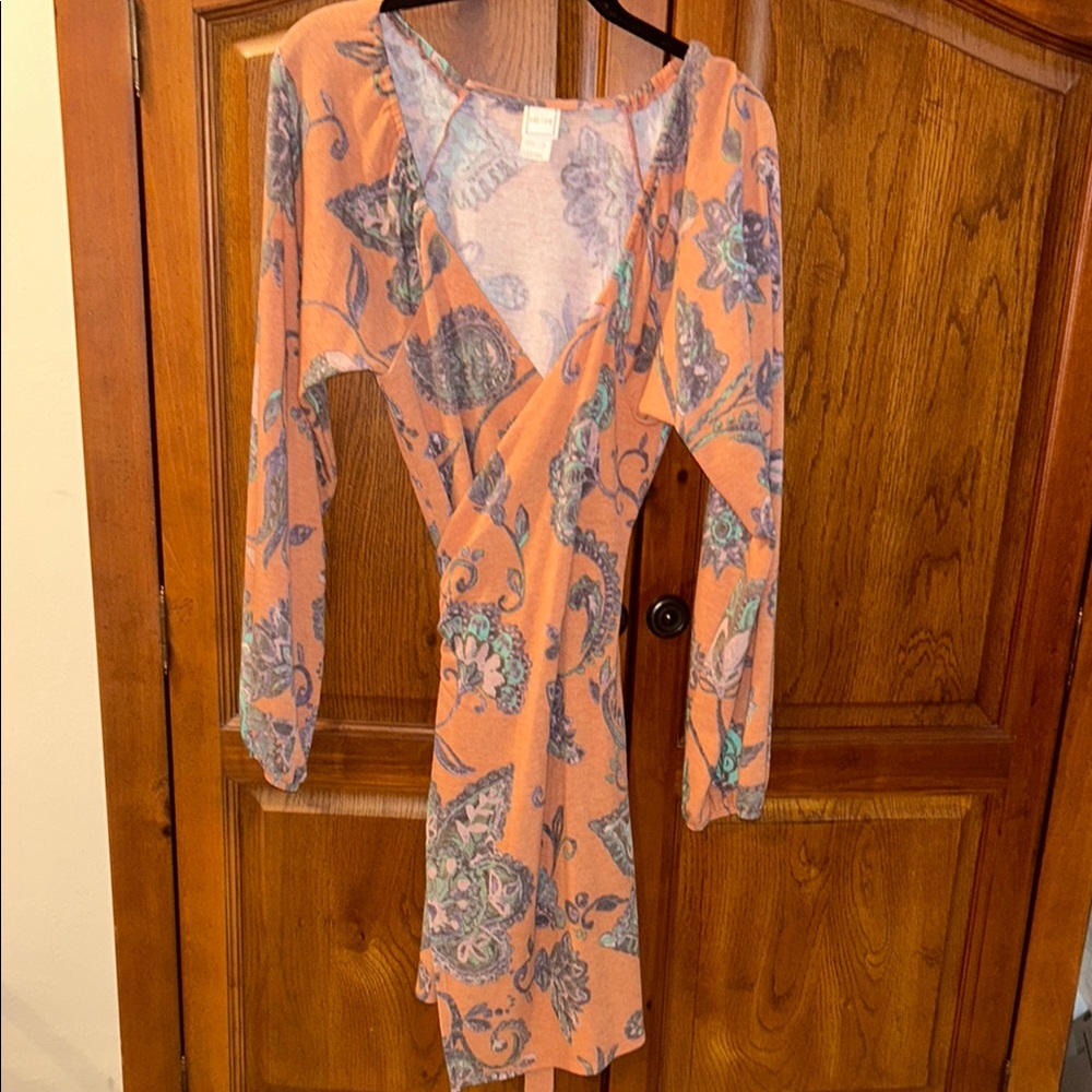 Hershe Orange Long Sleeve Wrap Dress